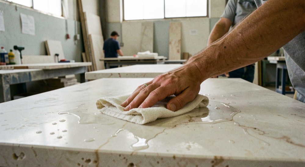 Un corridoio domestico in legno chiaro con un rilevatore di fumo rotondo montato al centro del soffitto, luce naturale laterale proveniente da una porta aperta, inquadratura dal basso verso l’alto.